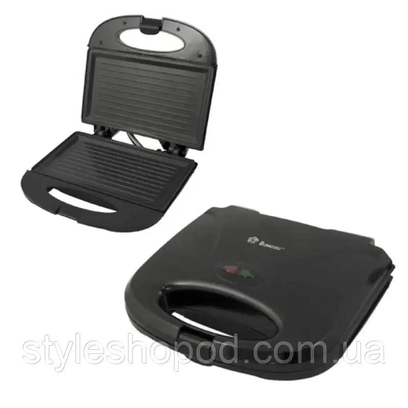 Гриль-сендвічниця Domotec 1000 Вт чорна — антипригарне керамічне покриття, блокування корпусу, фото 1