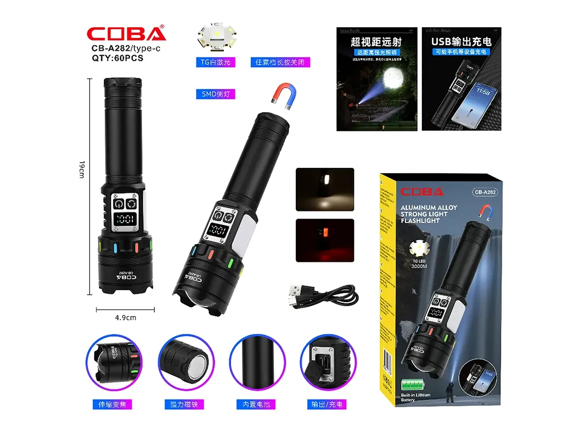 Ліхтар поліцейський Type-C LED екран Coba CB-A282 60шт 6137, фото 1