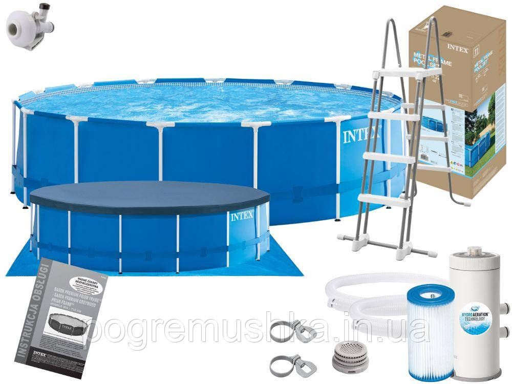 Басейн каркасний круглий Intex 28242 розмір 457x122см, об'єм 16805л (картриджний фільтр-насос, драбина, тент, підкладка)