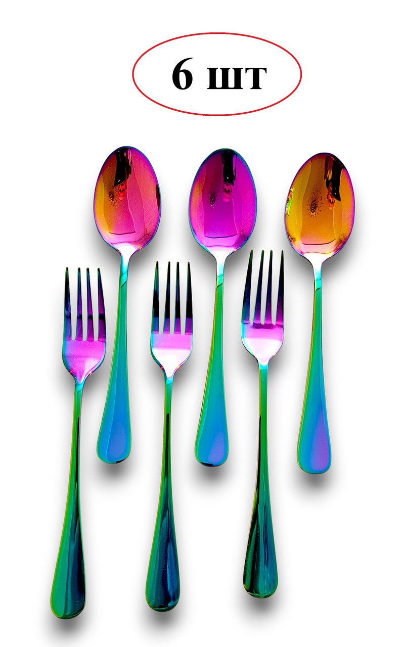 Набір ложок та вилок з нержавіючої сталі з райдужним покриттям, фото 1