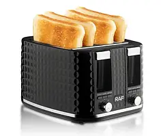 Тостер RAF на 4 тости, 1500 Вт — 6 режимів підсмажування, розморожування та підігрів, чорний