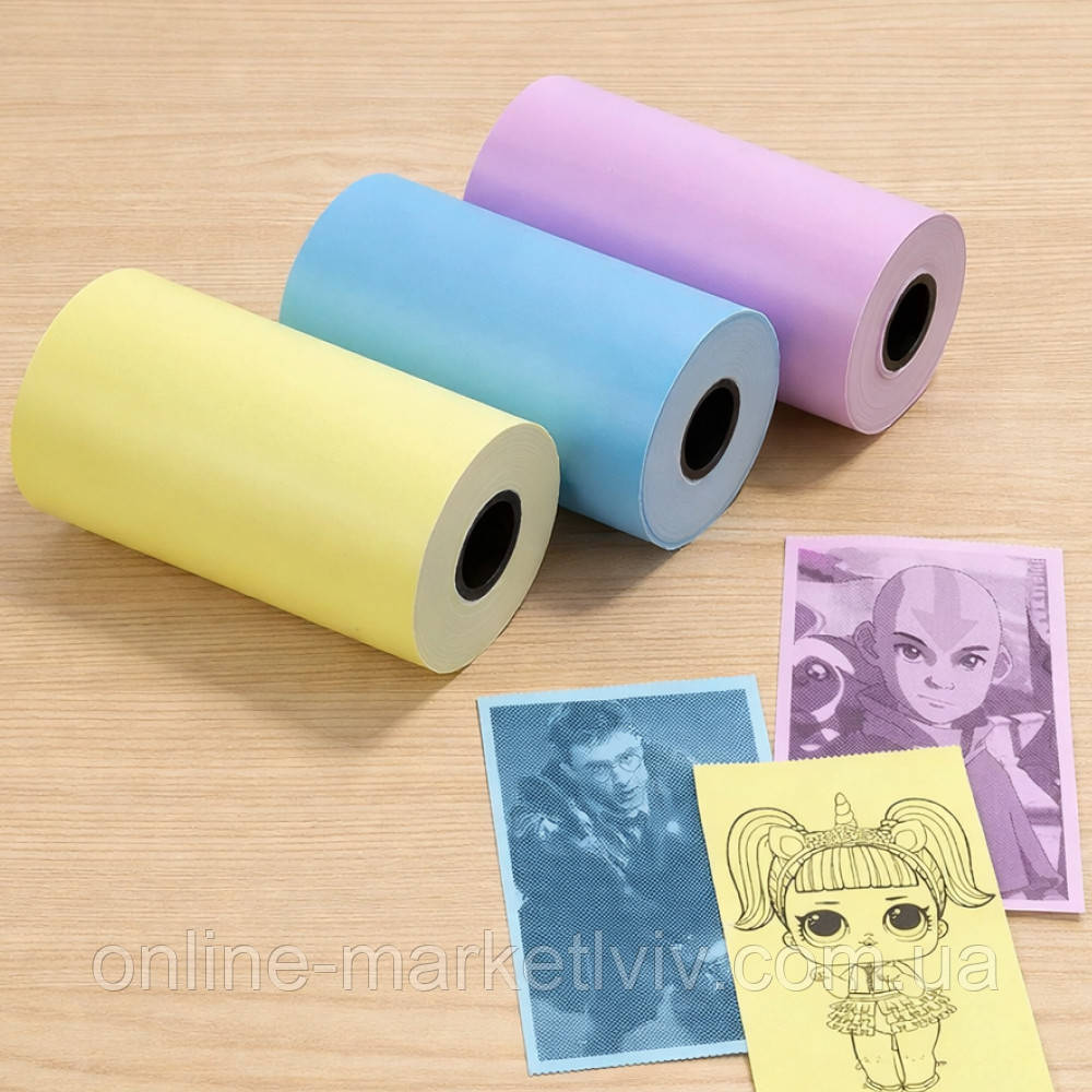 3 шт Кольоровий термопапір для міні принтера 57х25мм / Набір кольорового паперу для термопринтера / Папір для міні принтера, фото 1