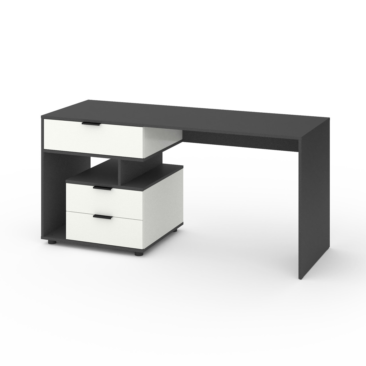 Письмовий стіл Metkas Home А012L, 1600×600×760 мм, ЛДСП, Антрацит-Білий сніг (MA012LAW), фото 1