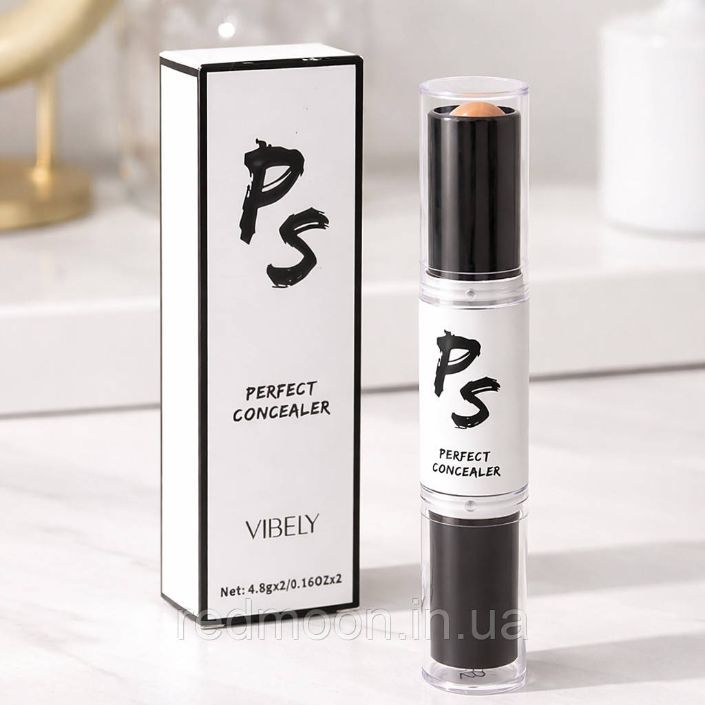 Хайлайтер консілер 2в1 стік подвійний для контурингу VIBELY Perfect Concealer V03 / Стік для контурування / Двосторонній стік, фото 1