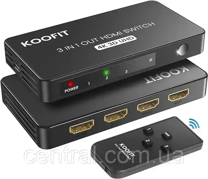 KVM KOOFIT QHQ-001 Перемикач HDMI 3 входи 1 вихід мультироз'єм HDMI з підтримкою 4K 3D UHD, фото 1