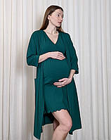 Комплект халат і сорочка для годування на запа́х (смарагдовий), фото 7