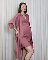 Комплект халат і сорочка для годування на запа́х (пильний рожевий), фото 8