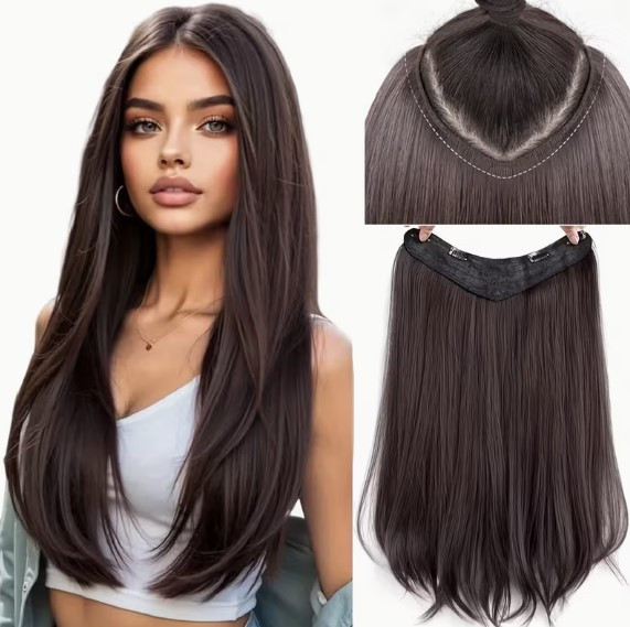 Треси волосся накладне на 4 шпильках 61 см термоволокно №6 колір шоколадний густі 190 г, фото 1