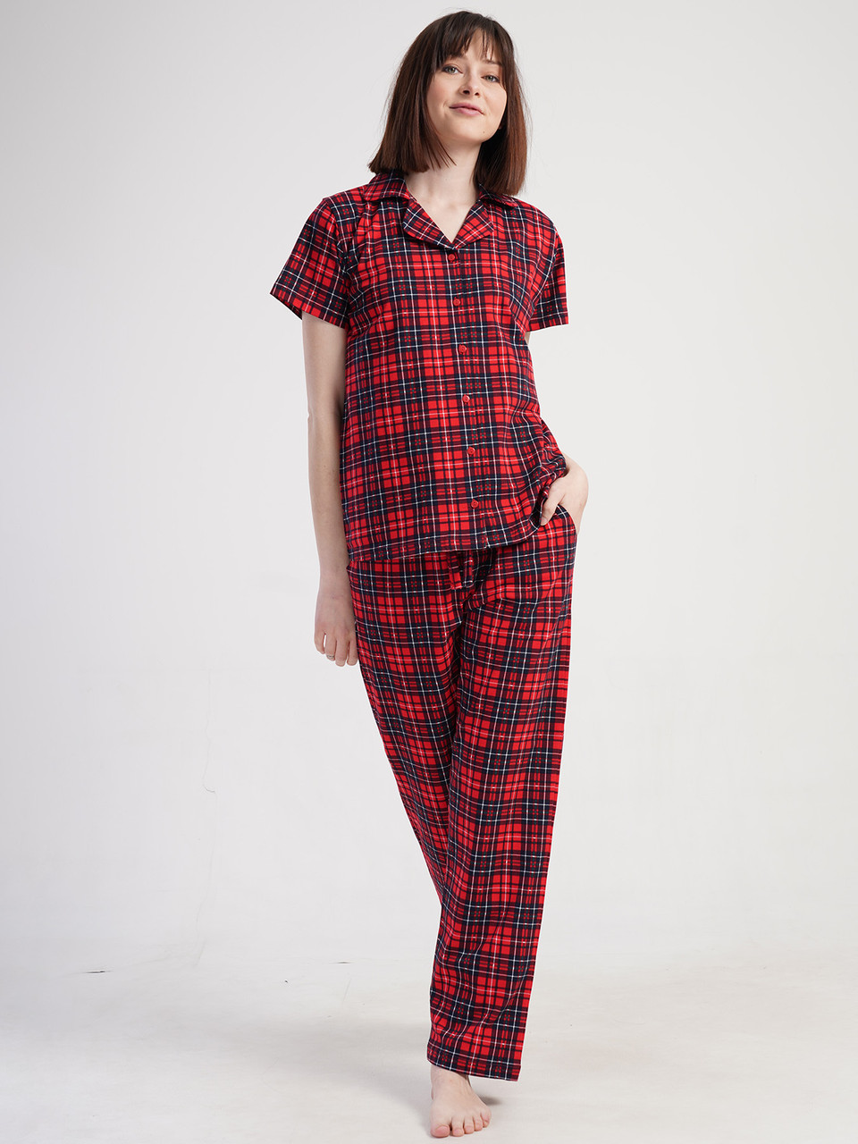 Жіноча піжама в клітинку Vienetta червона, фото 1
