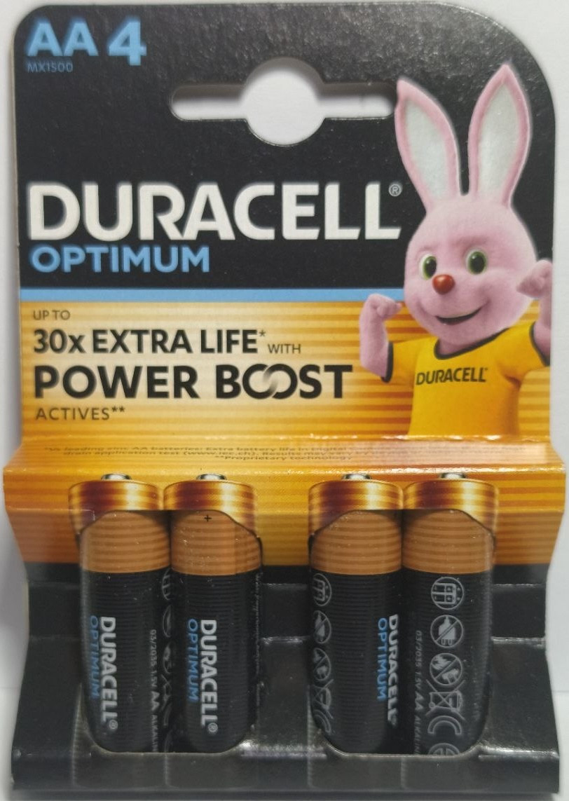 Батарейка Duracell AA OPTIMUM LR6 ціна за 4 штуки на блістері, фото 1