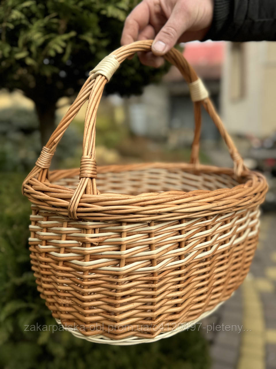 Плетений кошик «Тюльпан з ручкою» в натуральному кольорі ., фото 1