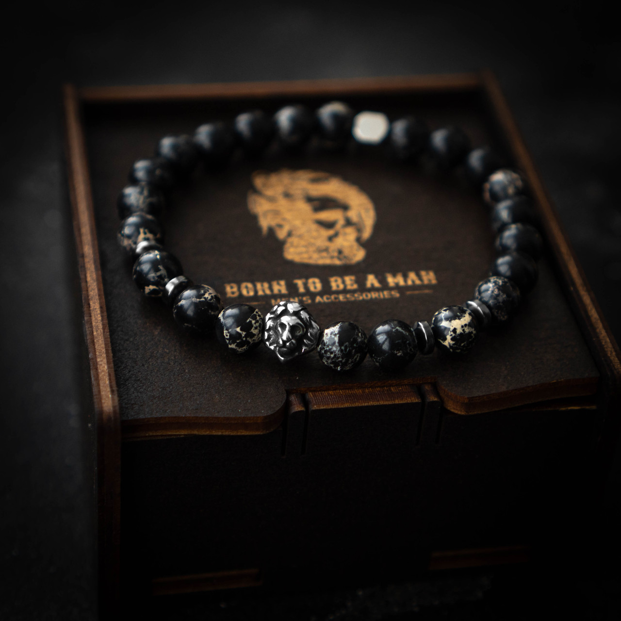 Чоловічий браслет з натурального каменю з левом LEO ХmramorХ преміум якість, фото 1