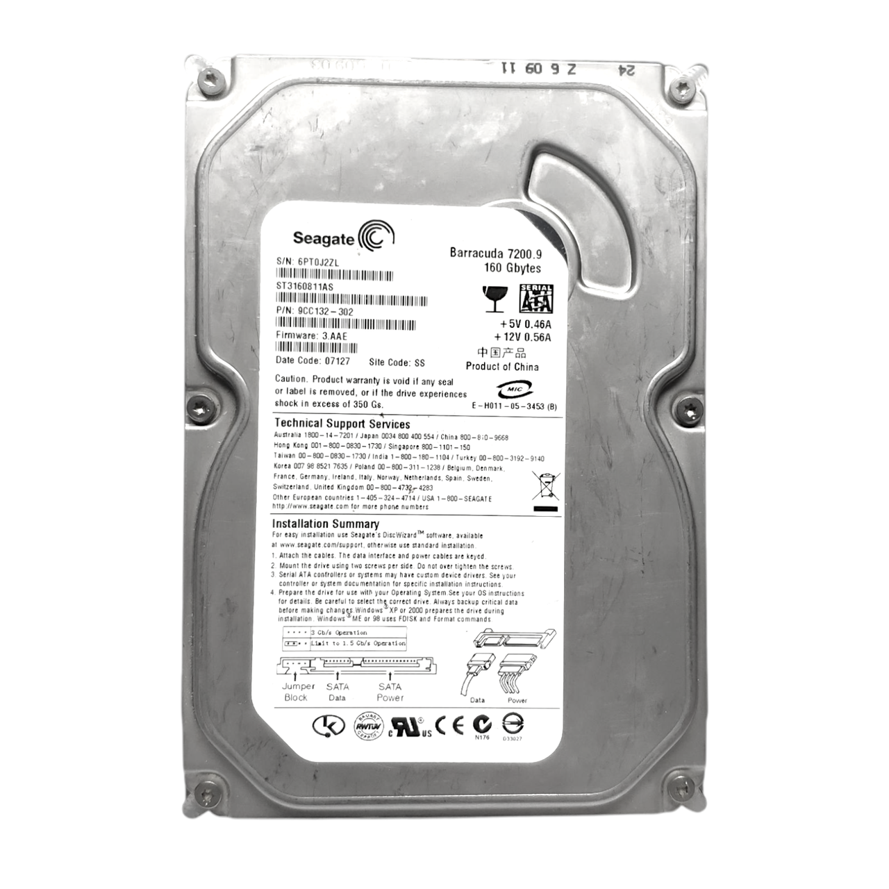 Жорсткий диск HDD 160GB 7200rpm 8MB SATA II 3.5 Seagate Barracuda 7200.9 ST3160811AS, фото 1