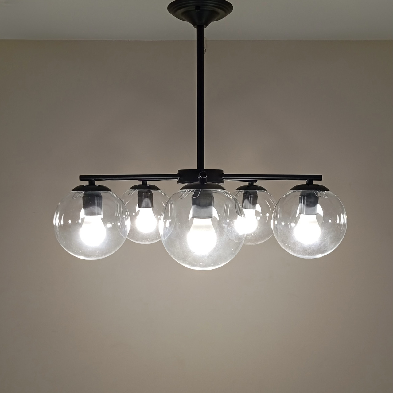 Чорна люстра з прозорих кульок на 5 ламп (52-F150-5 BK+CL)