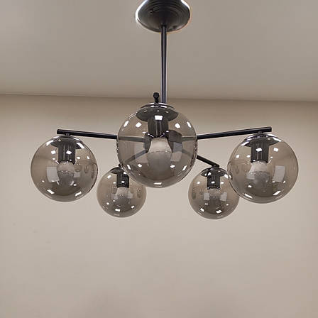 Чорна люстра з графітових кульок на 5 ламп (52-F150-5 BK+BK), фото 1