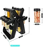 Набір для спецій на обертовій підставці з 18 скляними баночками, карусель 360°, фото 2