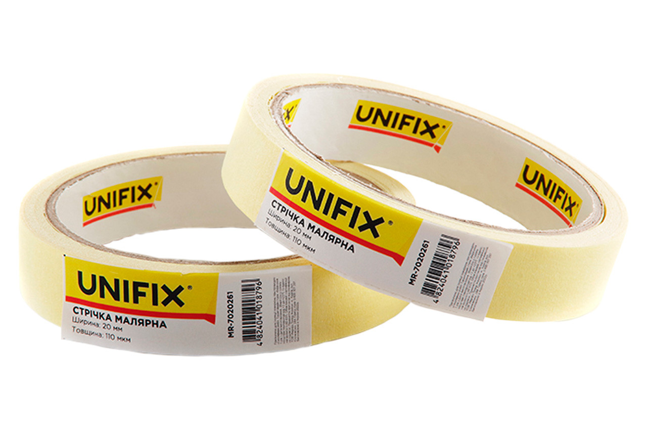 Стрічка малярська Unifix 20 мм x 20 м жовта (MR-7020261) (5 шт.), фото 1