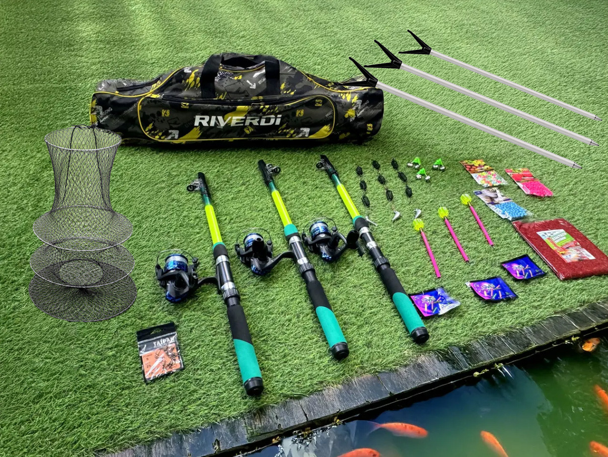 Універсальний рибальський комплект "Швидкий старт" 28 в 1 для рибака, на 3 вудилища 3,6 м