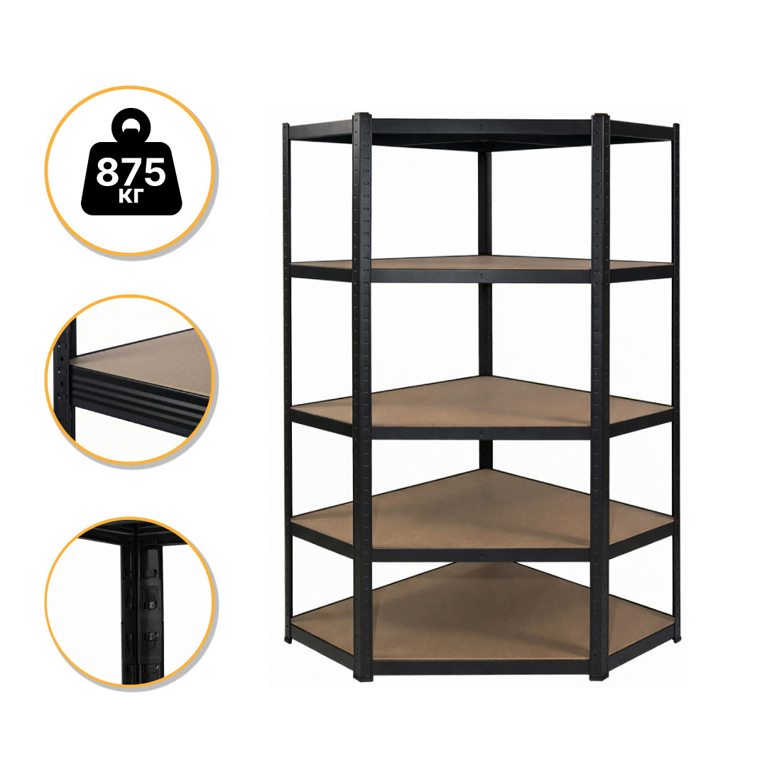 Стелаж кутовий LEOBRO Premium Black 180 х 90 х 40 см, 175кг/полиця, 5 полиць (LB-R124), фото 1