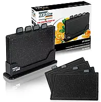 Набір роздільних дощок 5 предметів з підставкою для кухні чорні антиковзні двосторонні