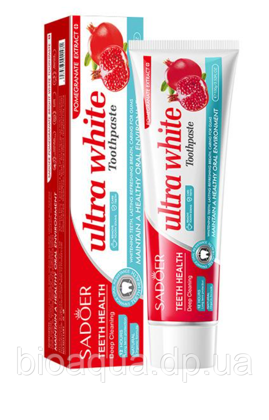 Відбілююча зубна паста SADOER Ultra White з екстрактом граната, 100 грам