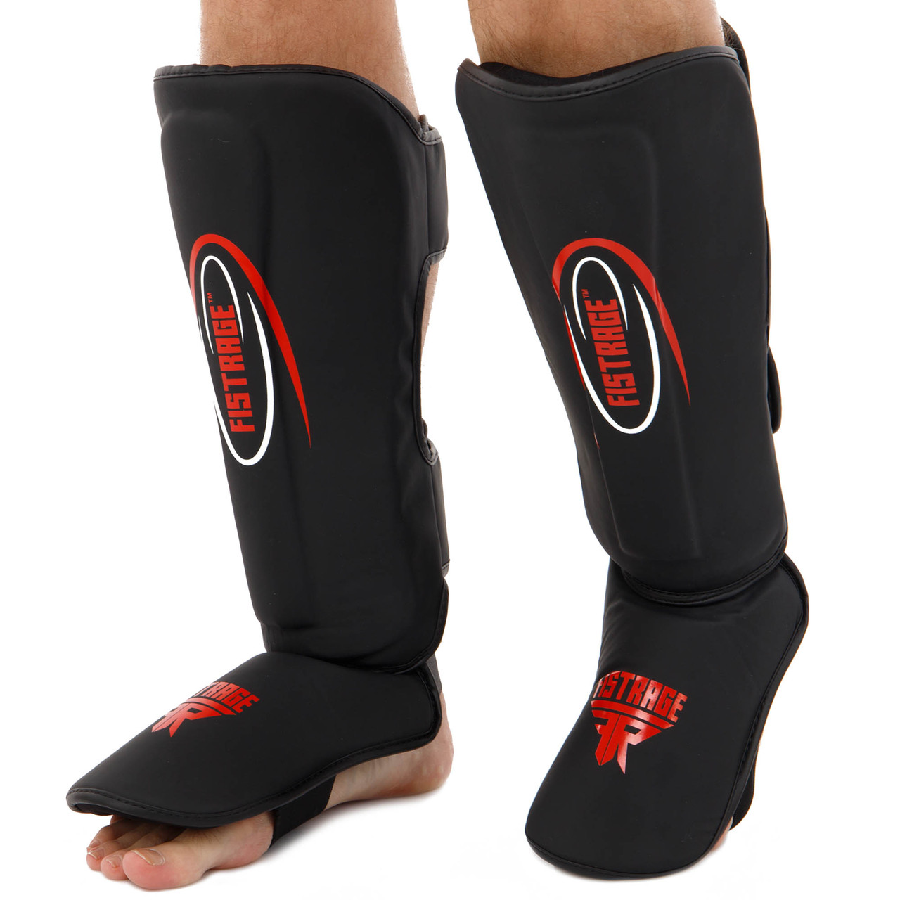 Захист гомілки та стопи Муай Тай, ММА, Кікбоксинг шкіряний FISTRAGE VL-4152 (M Чорний-червоний), фото 1