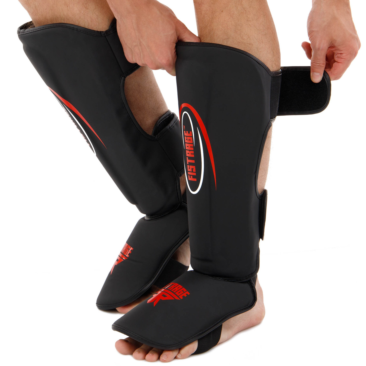 Захист гомілки та стопи Муай Тай, ММА, Кікбоксинг шкіряний FISTRAGE VL-4152 (S Чорний-червоний), фото 1