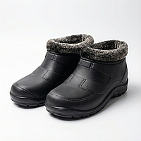 Калоші чоловічі зимові пінкові чорні на хутрі, Утеплені низькі черевики з ремінцем (розміри 41-45)