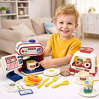 Ігровий набір Кав’ярня для дітей 6673 — кавомашина, каса, вітрина з десертами, звук, вода, аксесуари, фото 5