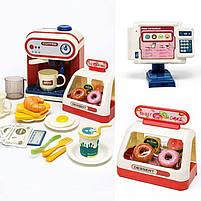 Ігровий набір Кав’ярня для дітей 6673 — кавомашина, каса, вітрина з десертами, звук, вода, аксесуари, фото 2