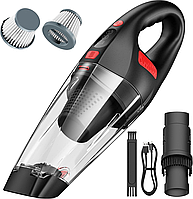 Ручний автомобільний пилосос бездротовий з 2 багаторазовими фільтрами та моторизованою щіткою, сильне всмоктування, потужний