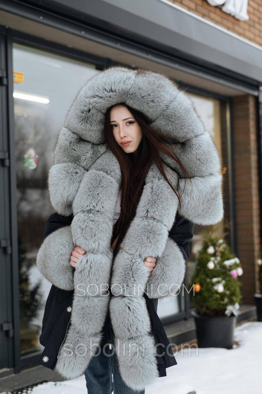 Парка з хутром песця ніжного блакитного кольору 🩵, фото 1