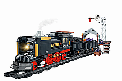 Конструктор bb822e ретро поїзд: мінеральний паровоз, дим і світло, 1035 деталей
