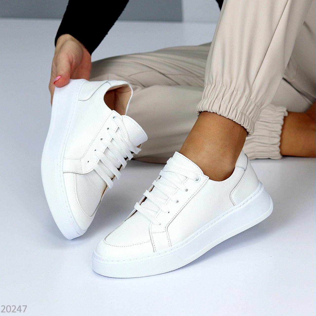 Білі прошиті кеди натуралки класичний спортивний дизайн, фото 1