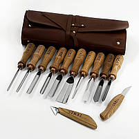 Набір стамесок STRYI Profi  для художньої різьби по дереву з 12 шт у шкіряному чохлі, фото 2