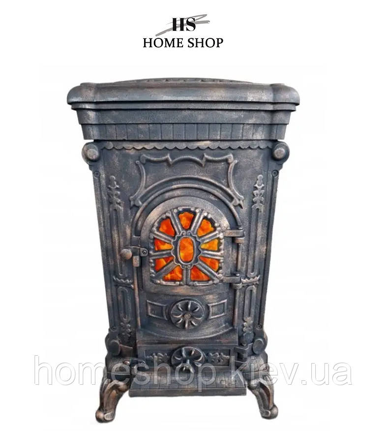 Чавунна піч-камін "Koza" 9 кВт (дрова / буре вугілля) обігрів - Золотисто-мідна