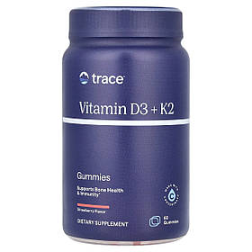 Вітамін D3 і K2, смак полуниці, Vitamin D3 + K2 Gummies, Trace, 60 жувальних цукерок