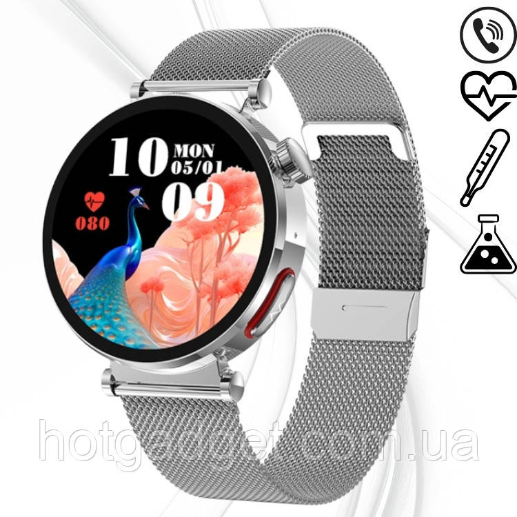 Смарт годинник жіночий LEMFO ET490 Silver (розмова, тонометр, температура, пульсоксиметр, глюкометр), фото 1