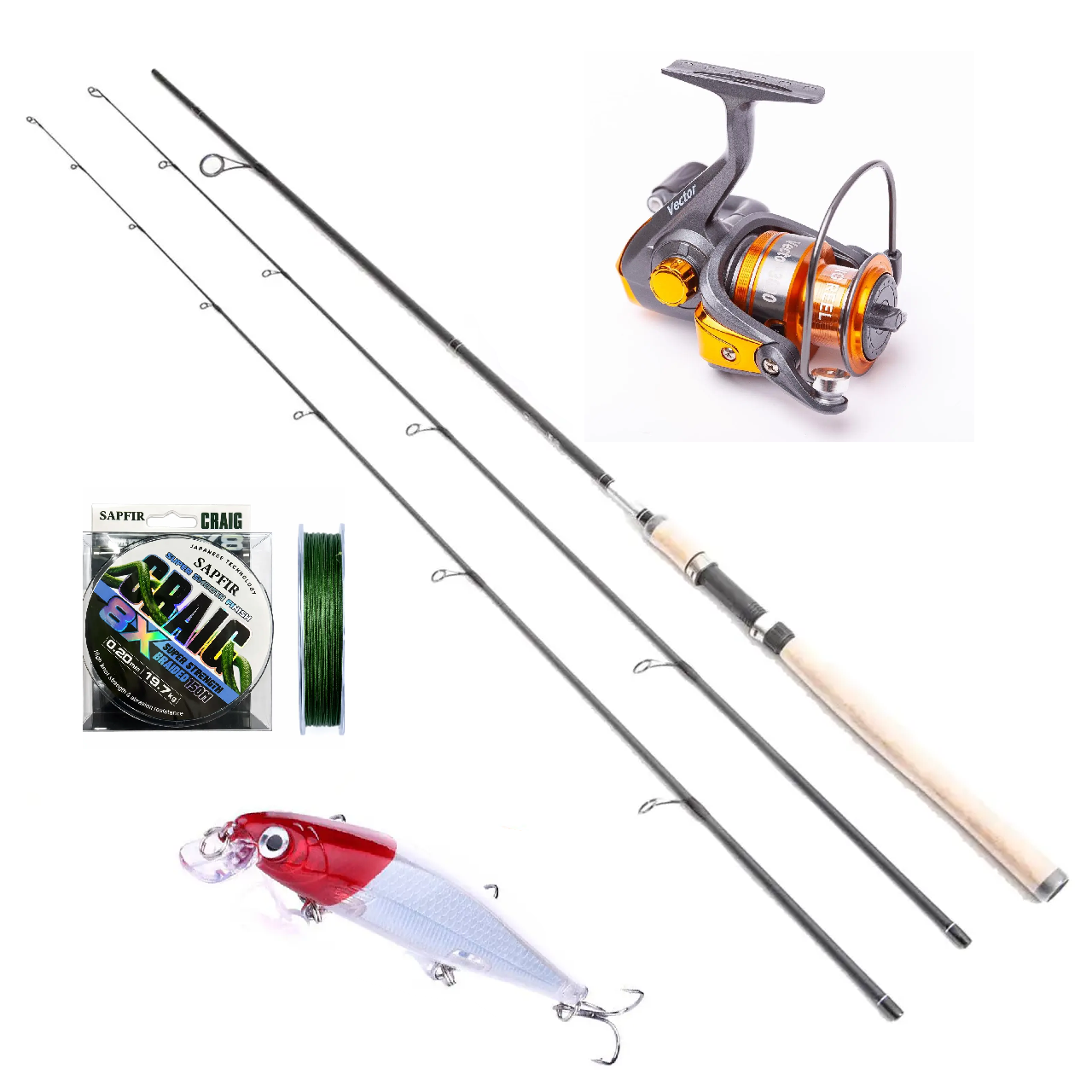 Рибальський набір Спінінг Weida EXPLORER 2,10 м 2 вершинки + Котушка Eclipse Vector + Шнур 150 м