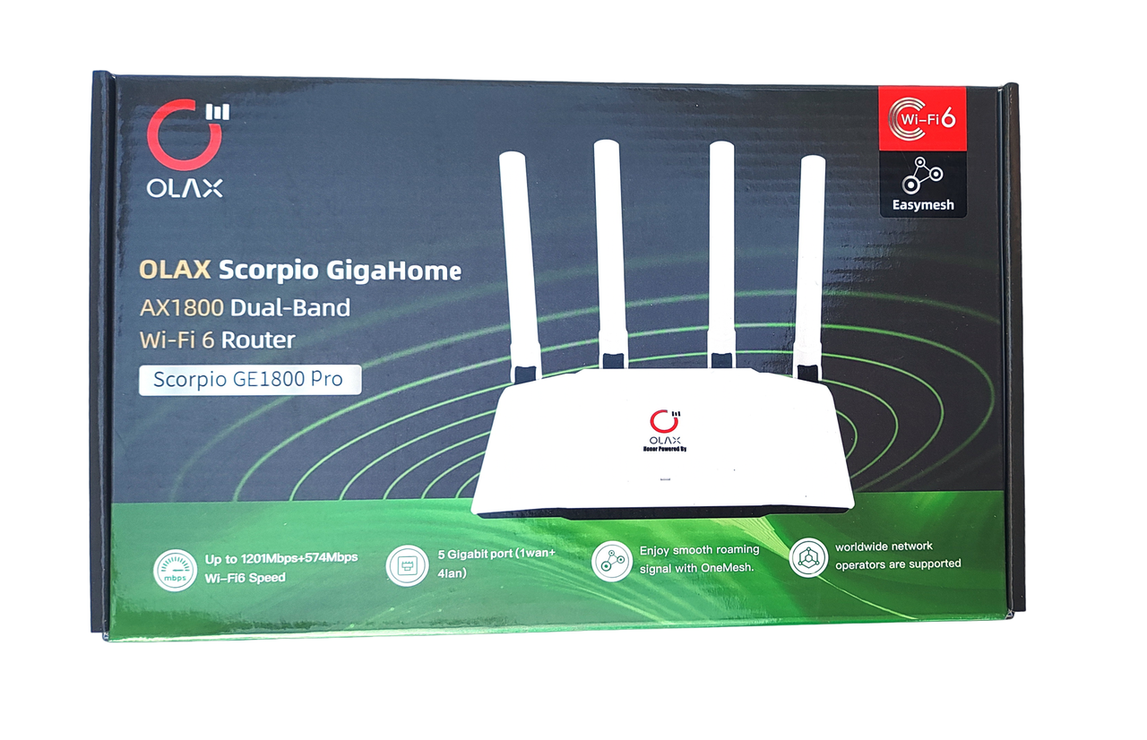 Бездротовий роутер Olax Scorpio GigaHome Wifi 6 GE1800 Pro дводіапазонний 2.4G 5.8G, фото 1
