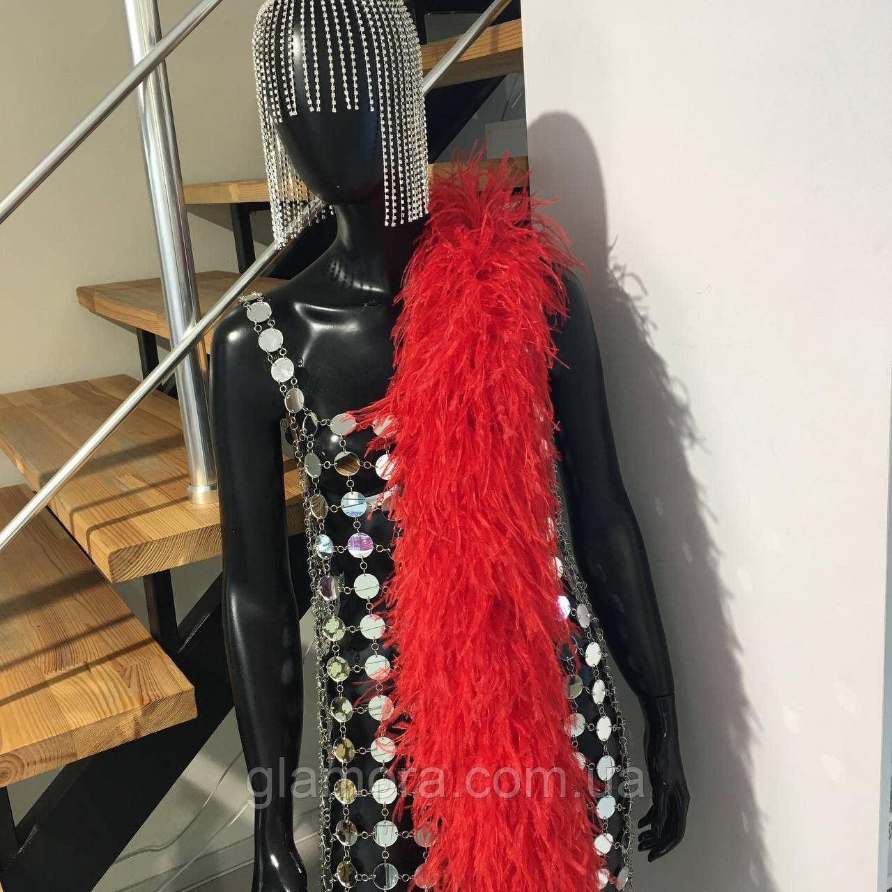 Страусове боа TM Glamora De'Lux, шестишарове, колір  Red Bright (024), 1 м, фото 1