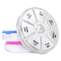 Органайзер для таблеток 7-денний, Round Portable 7 Compartment Weekly Pill Box, MEMOSAN, круглий, білий