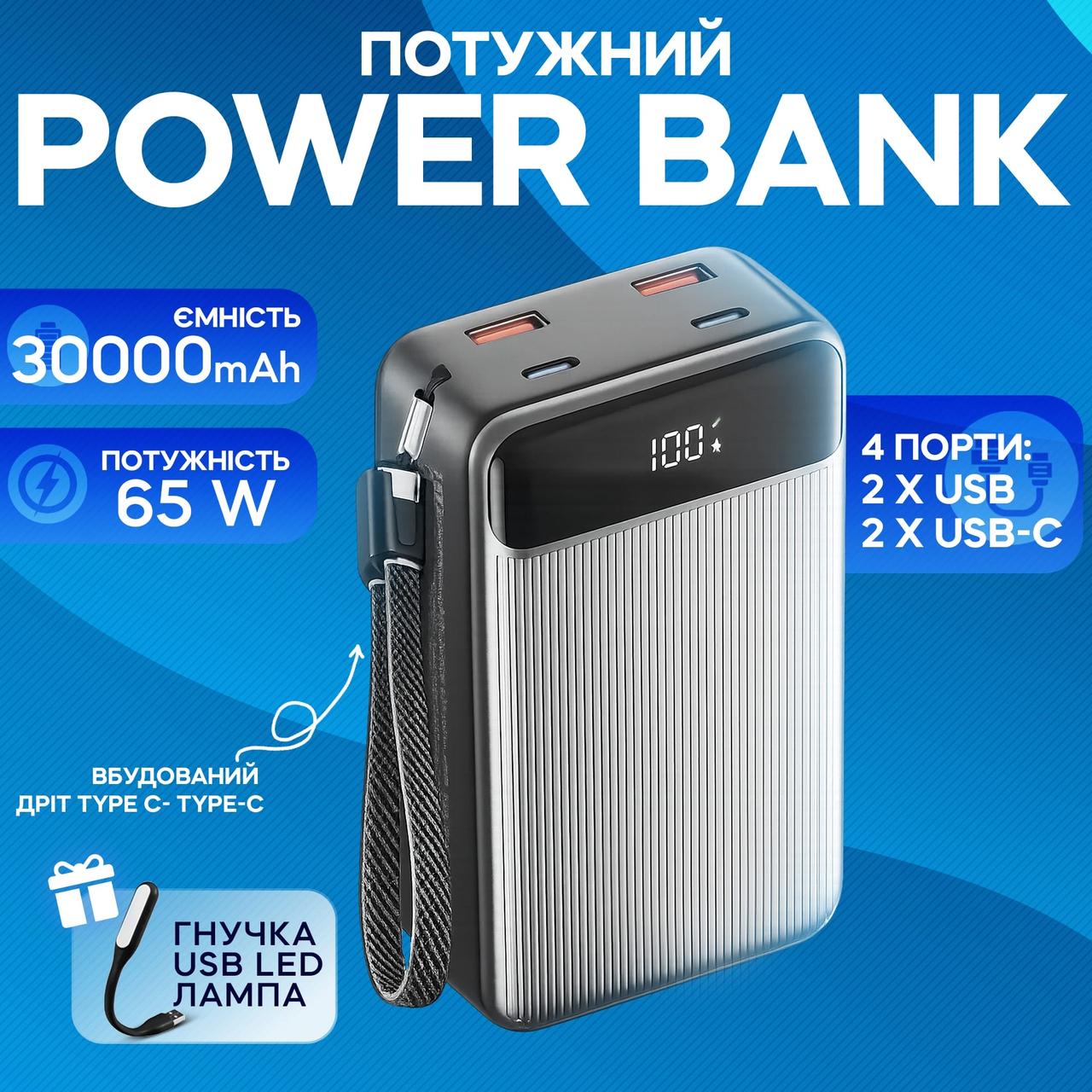 Повербанк KP PD-65 30000 mAh 65W Power bank зовнішній акумулятор із швидкою зарядкою для ноутбука, телефону, планшета, кільцевої л, фото 1