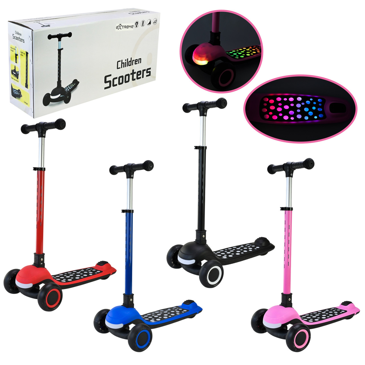 Самокат 3-х колісний SC9026 складний музичний зі світними колесами PU LED 3 кольори, фото 1