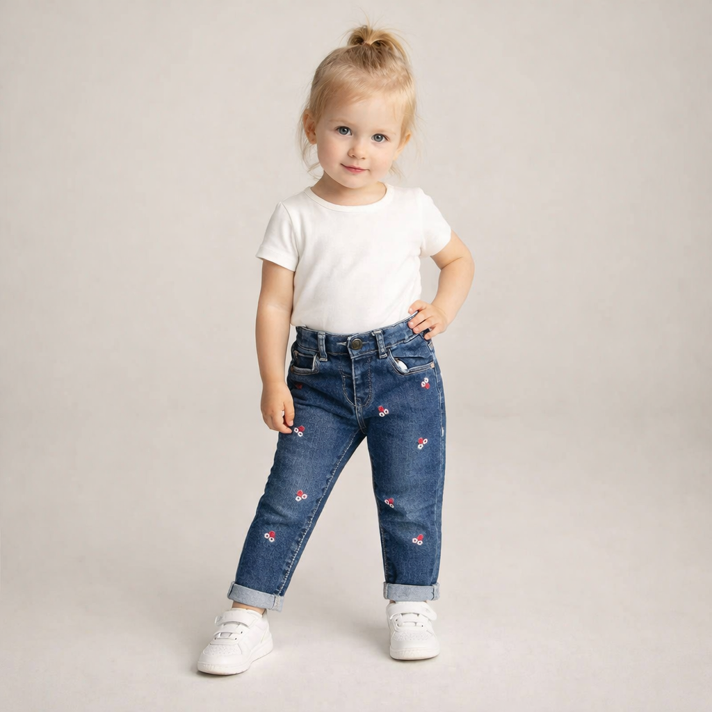 Сині дитячі джинси з вишивкою на дівчинку  OVS Італія весна-осінь  Розмір 92 см, фото 1