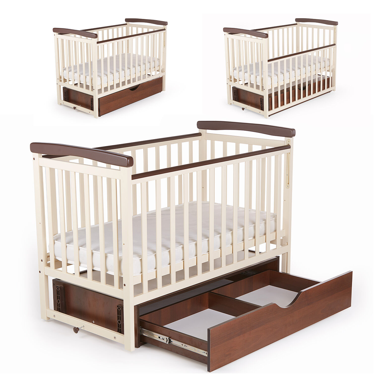 Ліжко дерев'яне Мрія з ящиком та маятником, Ванільно-горіховий, фото 1