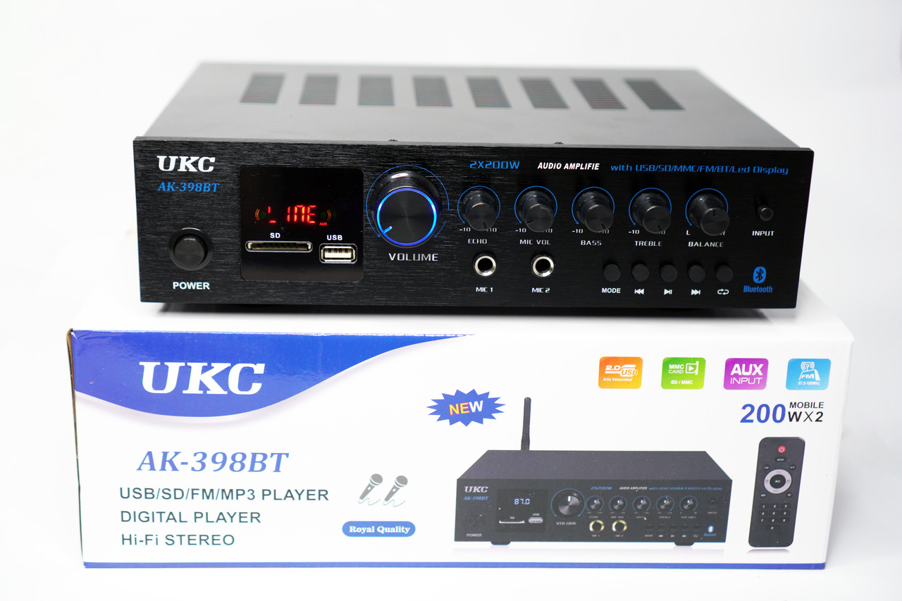 Підсилювач UKC AK-398BT 2x200W Bluetooth + КАРАОКЕ 2мікрофони, фото 1