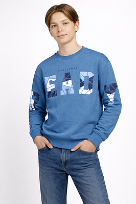Підлітковий світшот для хлопця синій  з принтом (14-17 років)