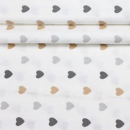 Фланель "Сердечки асорті" сірі, бежеві, графітові на білому ширина 240 см № Ф-S-3578