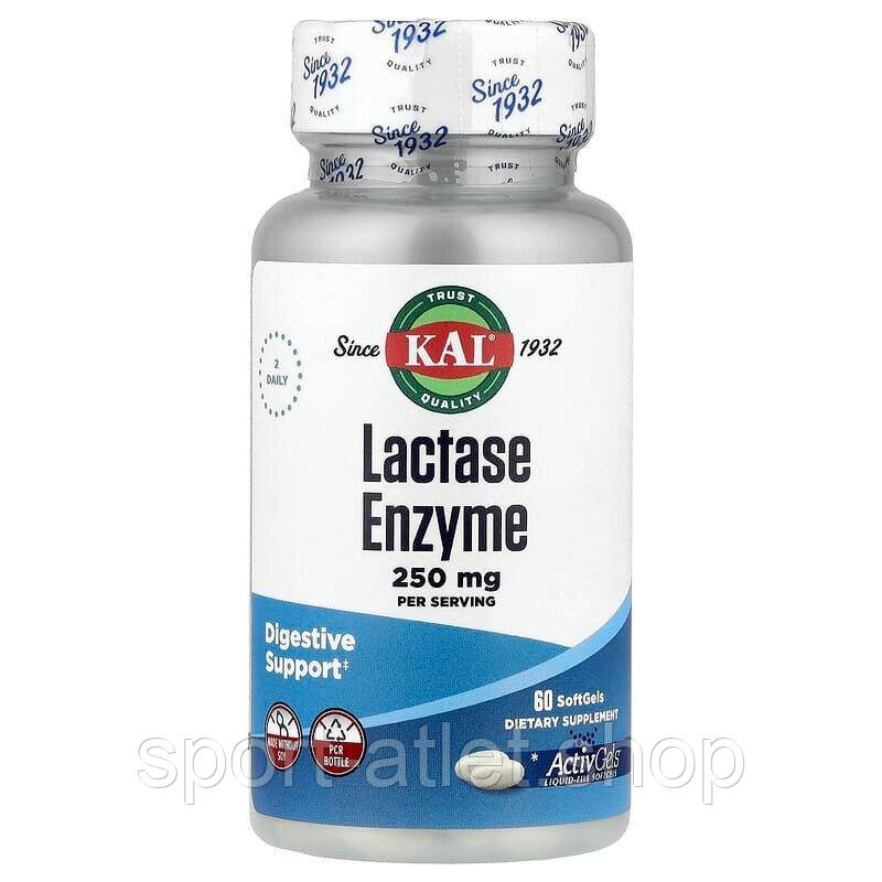 Ензіми лактази KAL Lactase Enzyme 250 mg, 60 капсул, фото 1